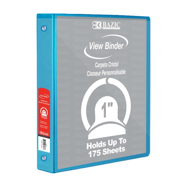 BAZIC 3 Ring Binder 1" Economy View Binders Organizer - Cyan, Round Ring, Hold 175 Sheets Paper, for School Office Home, 1-Count