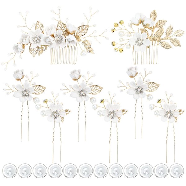 inSowni -20 Pack White Dusty Pink Blue U Shape Flower Shape Pearl Spiral Hair Combs Hair Bridal Accessories