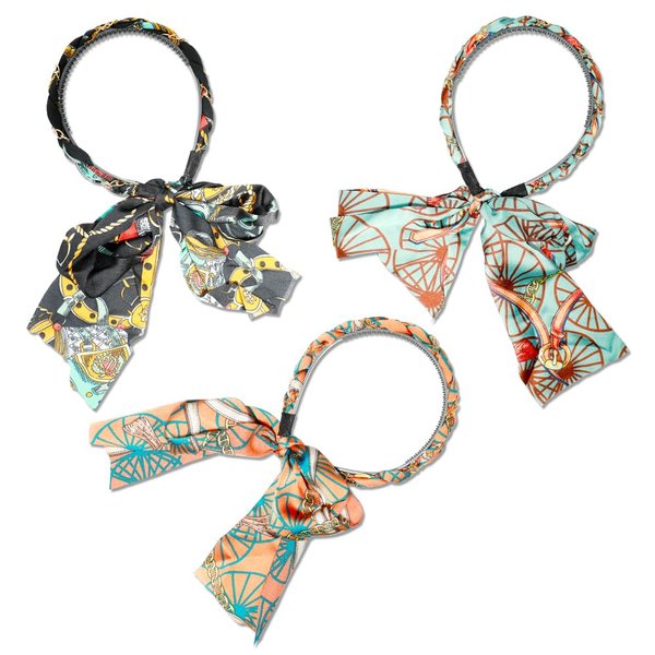 PERFECTSIGHT 3Pcs Headbands for Women Long Ribbon Headband, Boho Knotted Satin Fabric Head Bands for Women's Hair Fashionable Adjustable Bow Bowknot hairbands Lady Women Girls Hair Hoops Accessories