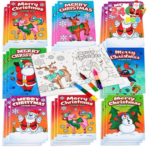 JOYIN 24 Pcs Christmas Coloring Book Bulk for Kids Mini Christmas Coloring Books in 6 Covers Great Gift Girls and Boys, Holiday Presents and Party Favors