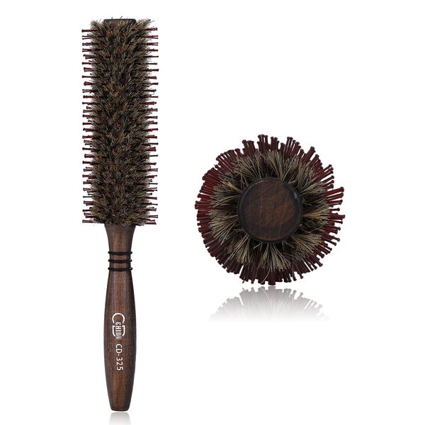 PERFEHAIR Round Boar & Nylon Bristle Hair Brush - 1.9 Inch, Small Styling Smooth, Shine Hairbrush for Blow Drying, Curling Men's and Women's Short, Medium, Thin, Fine Hair, Natural Wooden Handle