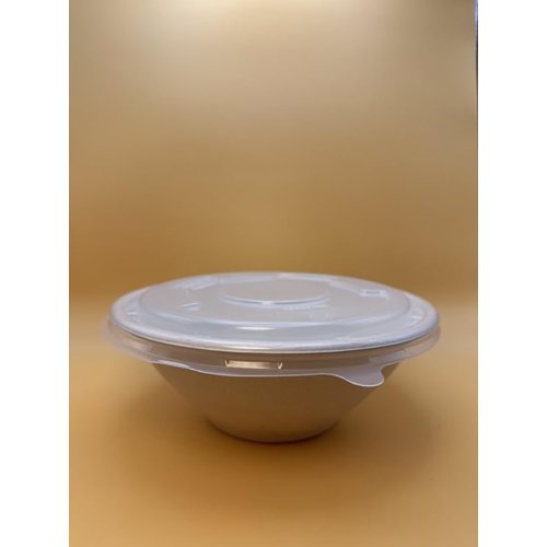 40oz Disposable Sugarcane Bowl with Dome Lids, Big Paper Bowls, Large, Heavy-Duty, Eco-Friendly, Compostable Bowls, Biodegradable Made of Sugar Cane Fibers (150)