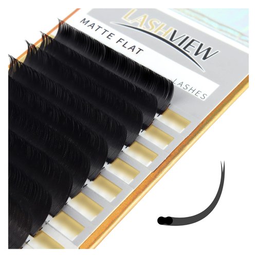 LASHVIEW Eyelash Extensions,Ellipse Flat Eyelash Extensions 0.15mm D Curl 8-15mm Mixed Tray,Mink Black,Individual Lashes,Super Matte Extremely Soft Professional Salon Use