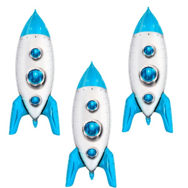 Blue Rocket Balloons, Space Balloons for Space Themed Party Decorations Rocket Mylar Balloon for Rocket Birthday Decorations 3 Pcs
