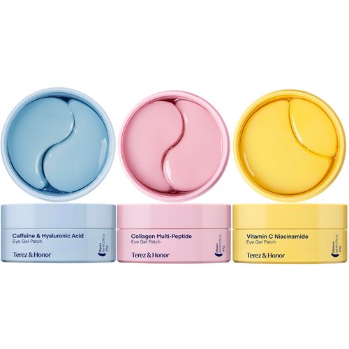 Terez & Honor Under Eye Patches - 180 Pcs Korean Self Care Hydrogel Eye Masks for Puffy Eyes, Dark Circles, Fine Lines, Wrinkles & Undereye Bags - Radiant Eyes Trio with Caffeine, Collagen & Vitamin C