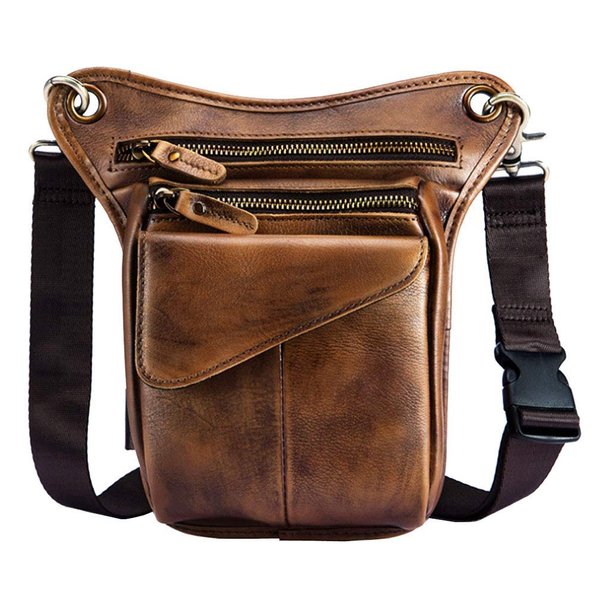 Leather Waist Pack Drop Leg Bag for Men Women Belt Bum Pouch Multi-Purpose Motorcycle Outdoor Sports Tactical Cycling Hiking Camping Casual Daypack Brown