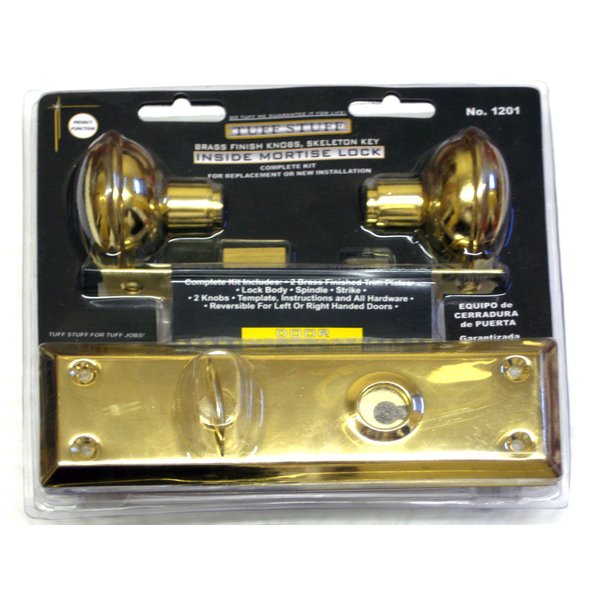 Brass Finish Inside Mortise Lock with Skeleton Key