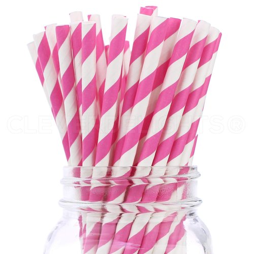 CleverDelights Pink Stripe Paper Straws - 400 Pack - Ecofriendly Biodegradable Drinking Straws - Bulk Carton