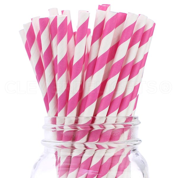 CleverDelights Pink Stripe Paper Straws - 400 Pack - Ecofriendly Biodegradable Drinking Straws - Bulk Carton
