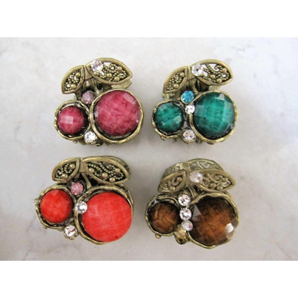 small mini metal jeweled antique bronze hair claw clip Set C (Primary color: Purple)