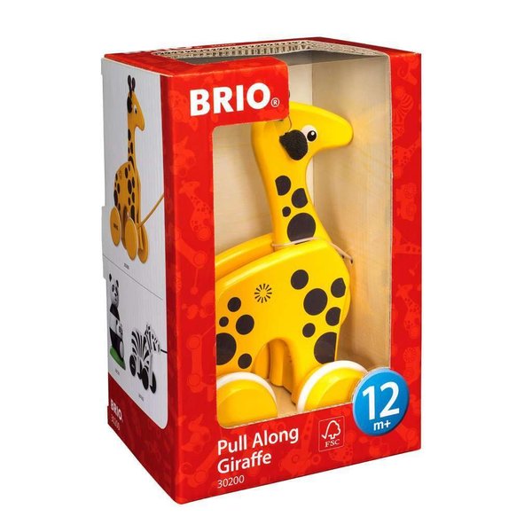 BRIO 30200 Infant & Toddler - Pull Along Giraffe Wood Baby Toy with Bobbing Head for Kids Ages 1 and up, Yellow/Brown