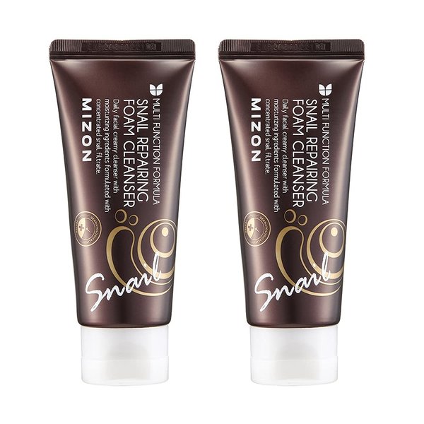 MIZON Snail Repairing Foam Cleanser, Korean Snail Face Wash, Mild and Soft Face Cleanser for Pores and Blackheads, Moisturizing Formula with Snail Filtrate and Soft Bubbles (2 pack)