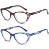 EYEURL Cat Eye Reading Glasses for Women 2 Pair Blue Light Blocking Readers 2.00 Comfort Spring Hinge Lightweight Eyeglasses Anti Glare for Ladies