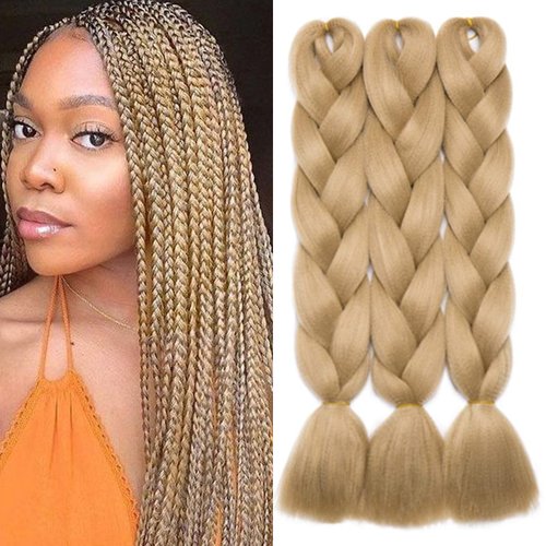 Benehair Ash Blonde Braiding Hair 3 Bundles/lot 24inch Jumbo Braiding Hair Extensions High Temperature Synthetic Braid Hair Braiding Hair Pre Stretched Braid Extensions