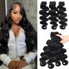 Beauty Queen 16A Body Wave Bundles Human Hair (20 18 16 Inch) 100% Unprocessed Brazilian Virgin Weave 3 Bundles Human Hair Full And Thick Remy Hair Extensions Natural Color for Women
