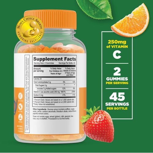Lifeable Kids Vitamin C Gummies | 250mg | Great Tasting VIT C | Vegan GMO-Free Vitamin C Chewable | for Immune Support | 90 Gummies
