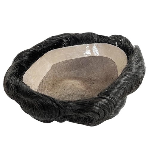 Toupee for Men Human Hair Mens Toupee Mono Base with NPU Around Hair Units Curly Wave Mens Wigs Toupee Hair Real Human Replacement System for Man Freestyle Natural Wig #1B Off Black (8x10")