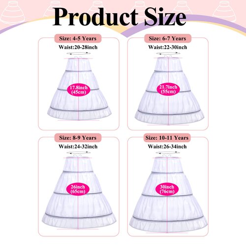Jiuguva Girls' 3 Hoops Petticoat Full Slip Crinoline Skirt Ball Gown Petticoat Skirt Toddler Underskirt Slip for Girls (4-5 Years) White