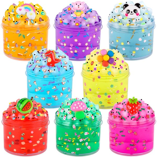 Clear Crystal Slime Kit 8 Pack, Jelly Cube Crunchy Slime, Includes 8 of Slime Add-ins, Kids Slime Stress Relief Toy, Slime Party Favors for Girls & Boys
