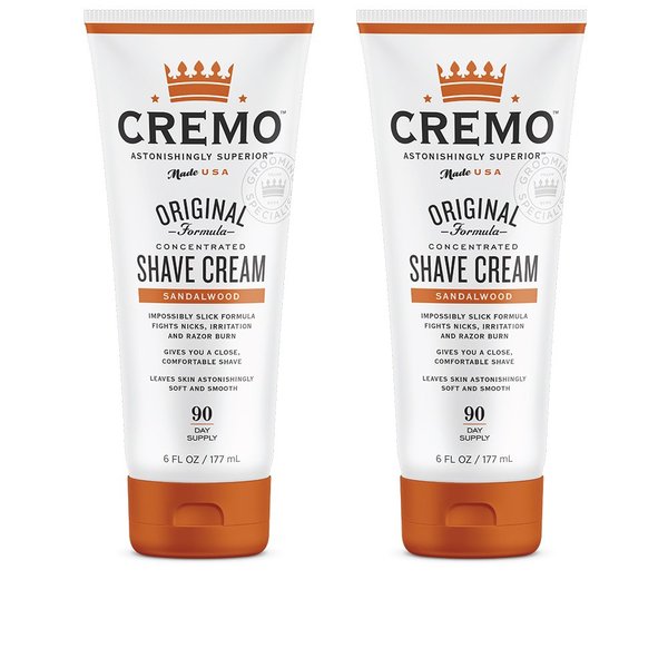 Cremo Barber Grade Sandalwood Shave Cream, Astonishingly Superior Ultra-Slick Shaving Cream Fights Nicks, Cuts And Razor Burn, 6 Fl Oz (2 Pack)