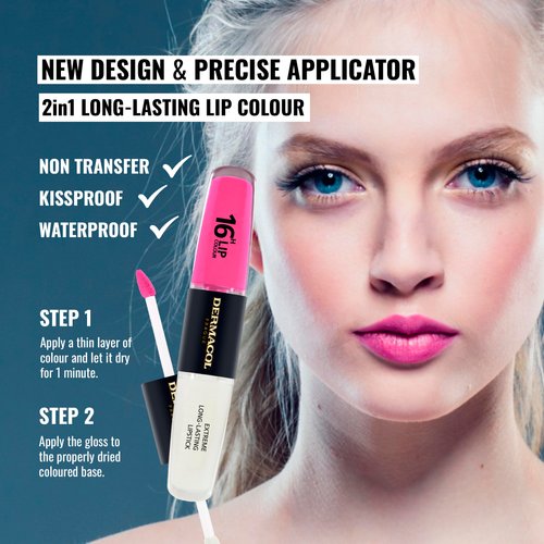Dermacol NEW 16-Hour Lip Colour, Highly Pigmented Glossy Lip Stain, Two-Phase Lip Plumper Gloss, Kissproof Lip Makeup Products with Matte and Glitter Finish, n. 18, Cotton Candy