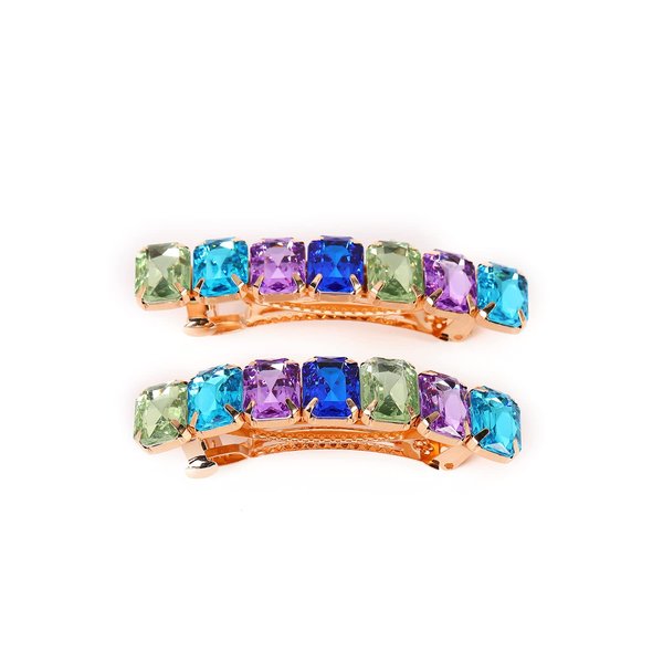 LOVESUMMER 2pieces/pack colorful acrylic rhinestones Hair Barrettes Medium French Snap Automatic Acrylic Hair Clips Rectangle Hair Clips for Women Girls Hair Accessories (style A 2pcs)
