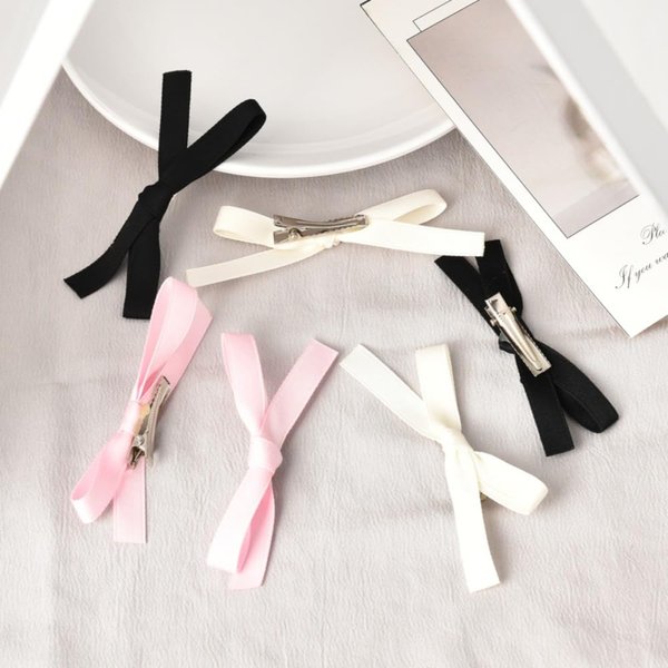 Satin Bowknot Hair Clips Accessories for Women Girls Toddlers Hair Barrettes for Teens Kids Ribbon Alligator Hair Bow Clips for Girls Bow Claw Clip Hairpins 6 Pcs(Black Pink White)