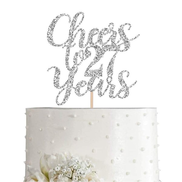 27 Silver Glitter Happy 27th Birthday Cake Topper, Cheers to 27 Years Party Decorations, Supplies, cake topper