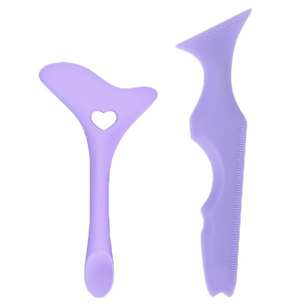 YRAKOZIN Multifunctional Eyeliner Stencils [2 PCS], Eye Makeup Tool Set[Wing Eyeliner Aid + Silicone Beauty Ruler] as Eyelash Shield/Eyebrow Shaping/Jaw Line/Lip Line for Beginners (Purple)