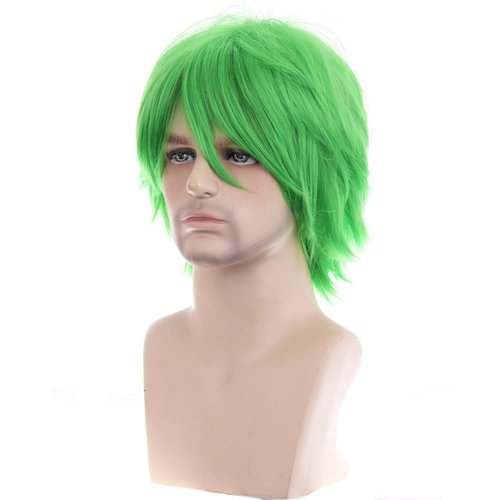 RightOn 12 Inches Green Wig Short Wig Cosplay Wig for Costume Party and Dress Up Short Wig for Men and Women Halloween Wigs with Wig Cap
