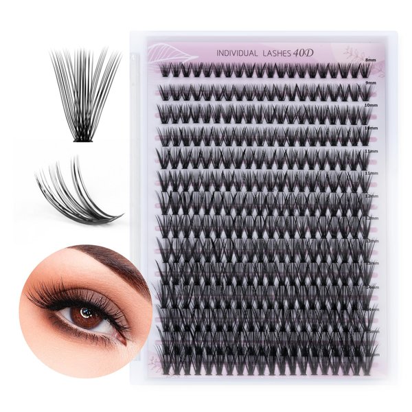 ETVITE Cluster Lashes 40D Individual Lash Clusters Extension Eyelash Clusters Mixed Size Soft Natural Look Handmade Volume Eyelash Clusters Home False Lashes (40D 8-16mm）