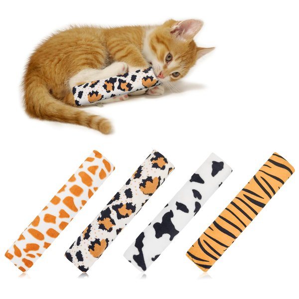 Andiker Cat Toys Cat Pillows, 4pcs Plush Catnip Toys for Cats with Animal Patterns for Indoor Cats Entertain, 9.84inches Cat Interactive Toy with Crinkle Sound for Chasing Chewing (Animal Print)