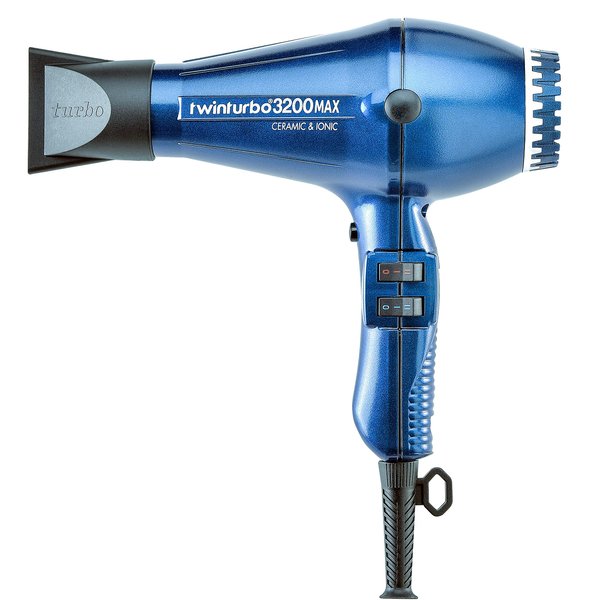 Turbo Power Twin Turbo 3200 MAX Ceramic & Ionic Night Blue Hair Dryer and M Hair Designs Metal Mesh Diffuser (Bundle 2 Items)