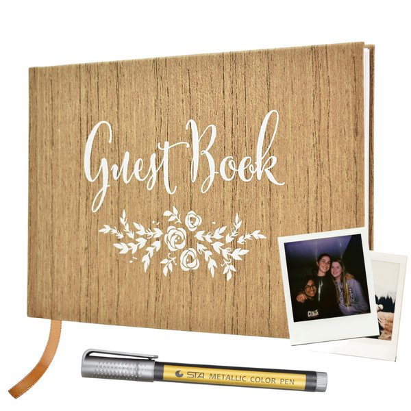 Polaroid Guest Book for Wedding - Sign-In Autograph Book for Bridal Reception, Retirement, Birthday - Small Guestbook w/Bookmark & Rustic Floral Design - 9" x 6" (100 Pages)