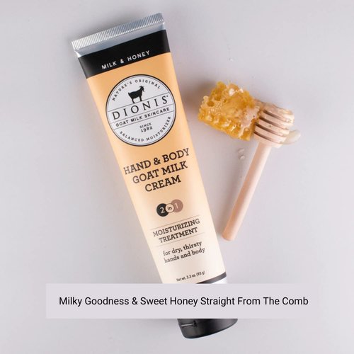 Dionis Goat Milk Skincare 3.3 oz Milk & Honey Scented Hand & Body Cream - Travel Size Hand Lotion For Hydrating & Moisturizing Dry Skin - Cruelty Free Cream Made In The USA - Paraben Free Formula