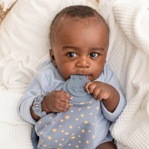 Cheeky Chompers Comfortchew | Baby Lovey with Silicone Teether & Sensory Tags | Soft Fleece Material, Attachable Loop, Machine Washable | (Midnight Stars)