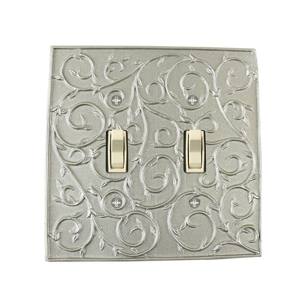 Meriville French Scroll 2 Toggle Wallplate, Double Switch Electrical Cover Plate, Pewter