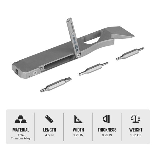 OKNIFE Opry 2 EDC Titanium Multi-tool, Pry Bar with Pocket Clip, Screwdriver, Bottle Opener for for Camping, Riding, and Maintenance