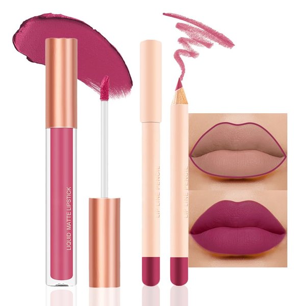 BINGBRUSH Colors Liquid Matte Lipstick and Lipliner Pack Set, Lip Tint Long Lasting 24 Hour Waterproof Velvet Nonstick Cup Lipgloss Lip Stain Pigmented Lip Makeup Gift Sets (1Pc 10#)