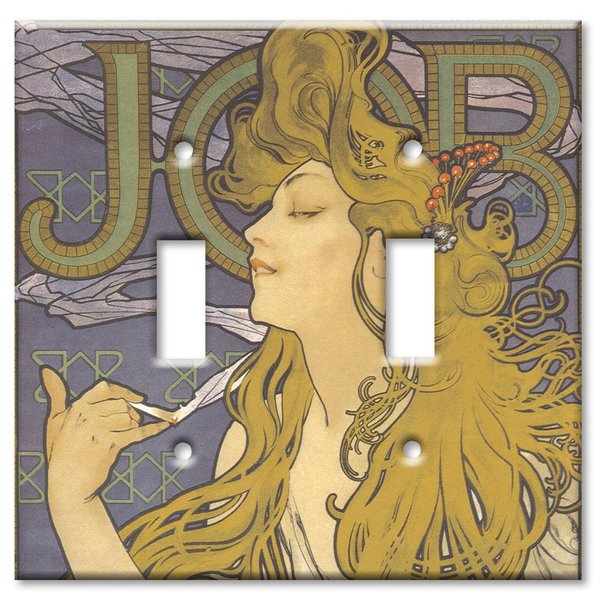 Art Plates - Double Gang Toggle Decorative Metal Wall Plate - Mucha: Job - (Made in USA)