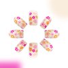 24 Pcs Colorful Floral Press on Nails Short Square Fake Nails with Glue Natural & Fit False Nails with Flower Design Acrylic Glue on Nails Glossy Reusable Stick on Nails for Women DIY Charm Manicure