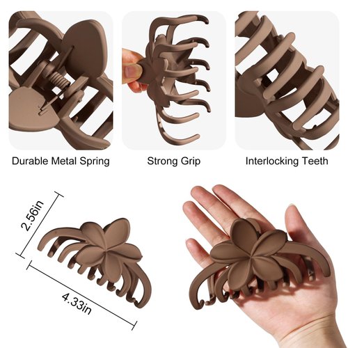 WHAVEL Flower Claw Clips for Women, 4PCS Hawaiian Hair Clips Non-Slip Matte Plumeria Clips Cute Hair Clips Hibiscus Hair Clip Tropical Flower Clip Summer Beach(Beige, Coffee, Green, Orange)