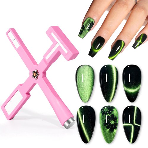Gellen 5 in 1 Cat Eye Magnet for Nails, Multi-function Strong Magnetic Nail Tools,3D Cat Eye Gel Nail Polish Wand Stick Tools Accessories for Nail Art, Salon, Manicure (Pink)