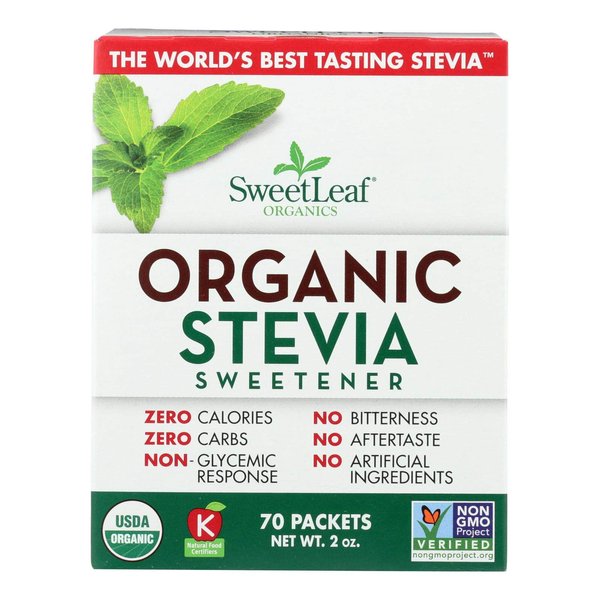 SweetLeaf Organic Stevia Packets - Zero Calorie Stevia Powder, No Bitter Aftertaste, Sugar Substitute for Keto Coffee, Nothing Artificial, Non-GMO Stevia Sweetener Packets, 70 Count