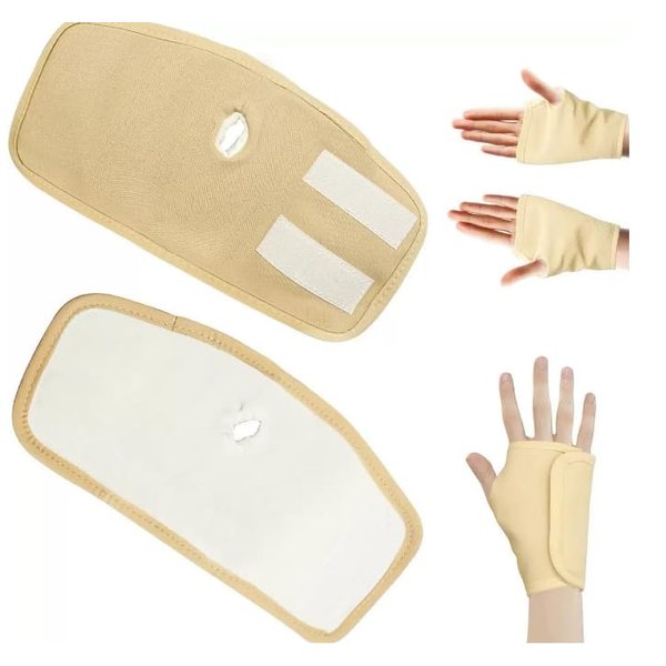 1Pairs Khaki Adjustable Castor Oil Pack Wrap for Hands Reusable Organic Castor Oil Pack Wrap for Women Hand Wraps Pads Fingerless Design Comfort Fit for Both Hands for Arthritis Hand Pain Relief