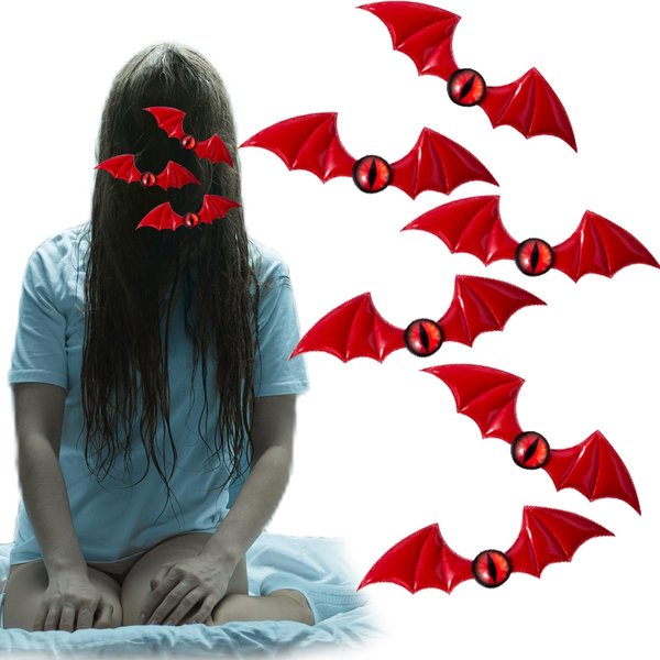 IDDFEVE 6Pcs Halloween Devil Eyes Wing Hair Clips, Dark Gothic Eyeball wit Red Bat Wing Edge Hairpin for Cosplay Costume Hair Accessories Decorative