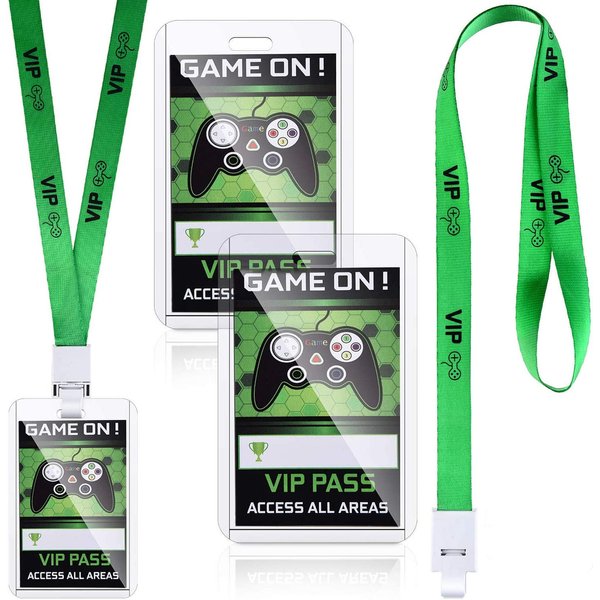 16 Pieces Video Game Party Favors Gamer Party Favors Video Game Vip Pass Holder Tickets Gamer Party Vip Pass Lanyards for Game Themed Birthday Party Supplies