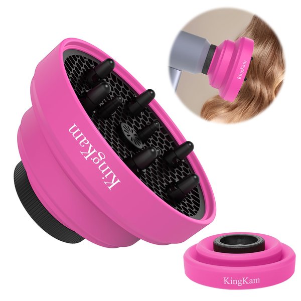 KingKam Magnetic Hair Diffuser for Cosy Companions/Laifen Hair Dryer, Foldable Hair Diffuser Attachment for Curly and Wavy Hair, Travel and Easy Storage Hair Diffuser - Pink