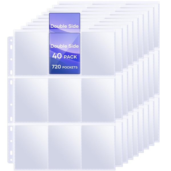 40 Pack 9 Pocket Page Protectors,720 Pockets Double Sided Card Holder Pages for a 3 Ring Binder, Card Protector Sheets Baseball Card Binder,Fit for MTG, TCG, Baseball Standard Cards