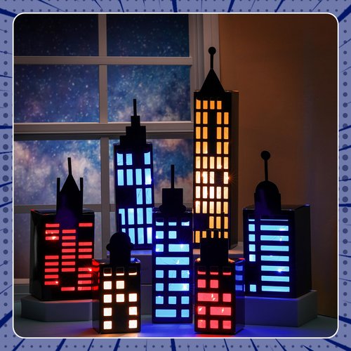 Kolldenn 15 Pcs Hero Party Favor Boxes Skyscraper 3D City Box Skyline Buildings Heroes Candy Goodies Boxes Hero Theme Centerpiece Decorations Birthday Party Supplies(Colorful)